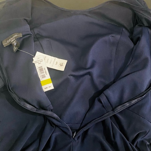 R&M Richards NWT Wide Leg Jumpsuit Ruffle Illusion Mesh Navy Plus Size Petite - Picture 11 of 15